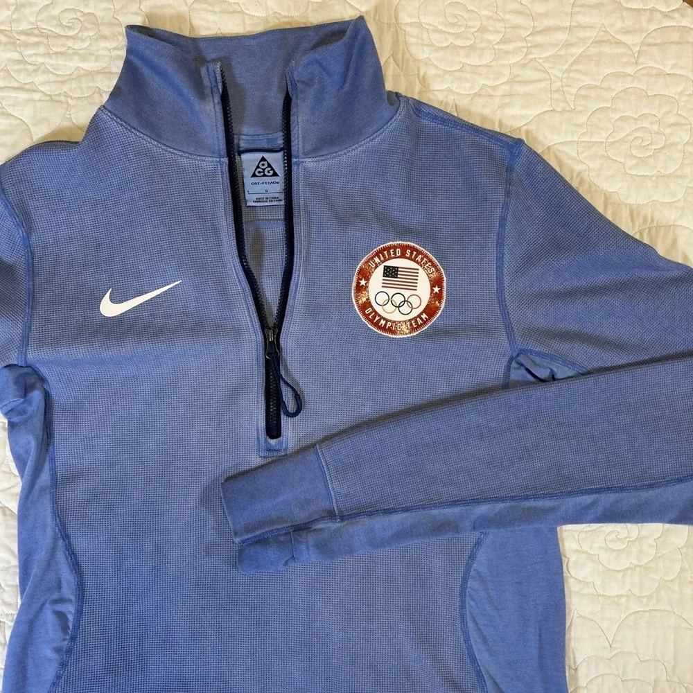 Women's Large Light Blue NIKE ACG USA Olympic Team 1/4 Zip Dri-Fit Pullover
